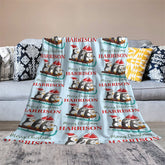 Aperturee - Custom Name Penguin Sleigh Repeat Christmas Blanket